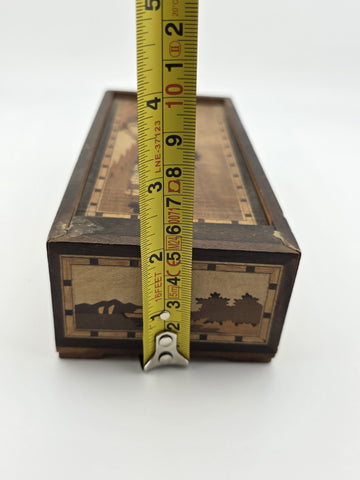 Vintage Japan Traditional Sliding Lid Box Rolltop Trinket Rectangular Wooden Box