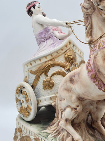 Rare HUGE Antique Ben Hur Porcelain Statue Italy Roman Chariot Racing Horses