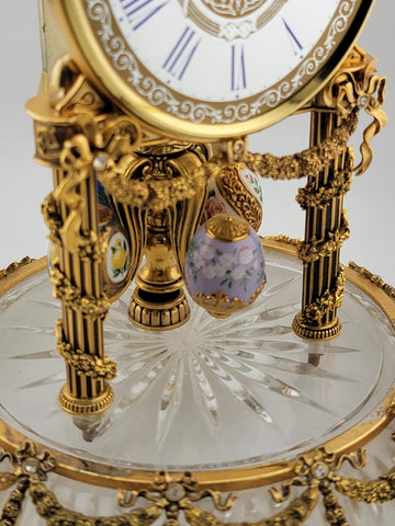 RARE HERMLE & SOHN 24K GOLD FABERGE EGG CRYSTAL CLOCK FOR ALL SEASONS. WORKING.