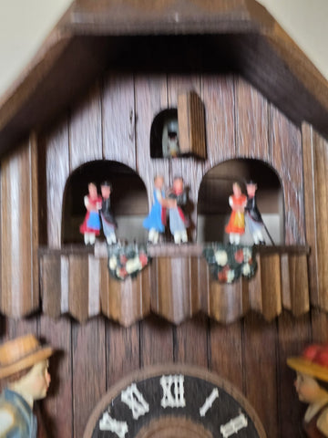 Vtg German Cuckoo Clock Regula 25 Thorens Edelweiss Music Dancing Figures. Read.