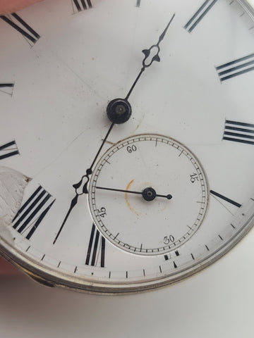 Antique C1890's Swiss Key Wind Pocket Watch Roman Dial Silver Case. Works. Read.