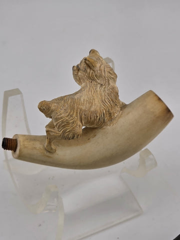 Antique 19th C ECHT German Meerschaum Pipe Hunting Dog Theme W Original Case.