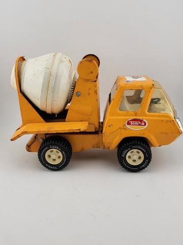 Vintage TONKA 1970's Cement Mixer Truck Construction Metal Orange/Yellow 8"L