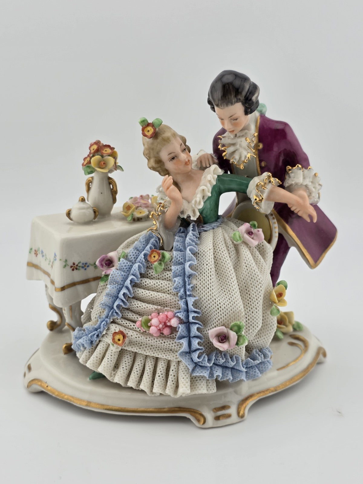 Rare Antique Frankenthal Porcelain Lace Courting Couple Figurine Germany c1900