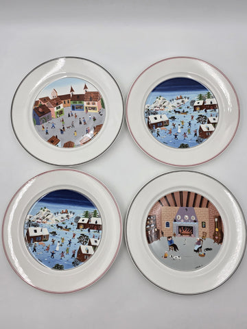 Villeroy & Boch Naif Laplau 4 Dinner Plates Christmas Village Noah Ark 10.5 Inch