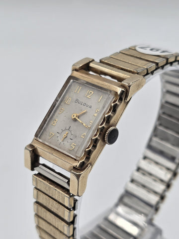 Antique 1940's Bulova Ladies 10K Gold Filled Art Deco Watch Sub Seconds. Works.