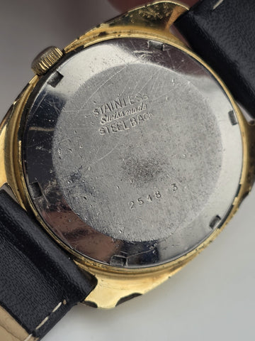 Vintage Rodania Electronic Swiss Made Gold Plated Date Men's Watch Running 34mm