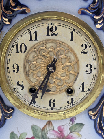 1889 WATERBURY Parlor No.98 Victorian Cobalt Blue Porcelain Ceramic Mantel Clock