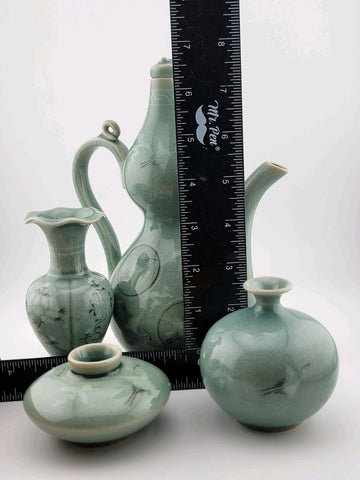 Rare Set Of 4 Goryeo Celadon Cloud & Crane Design Mineiwa Korean Living National