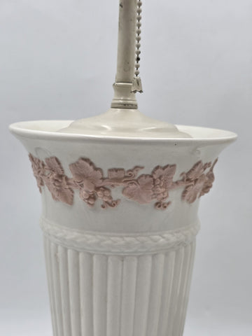 Pair Wedgwood Queensware Jasperware Cream Pink Grapevine Relief Table Lamps 24"