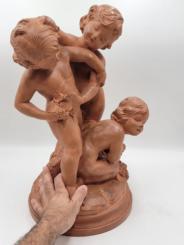French Terracotta Group of Cherubs After Clodion Bacchanal (1738–1814). 19 Inch.