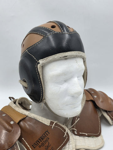 Rare Antique 1940's Goldsmith 60F Football Helmet &University 12C Shoulder Pads.