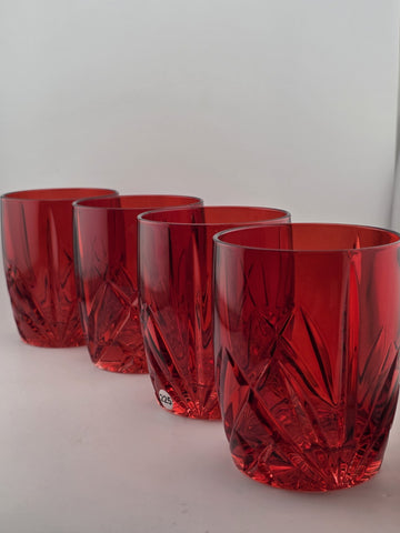 Set of 4 Waterford Crystal Marquis Brookside Red Double Old-Fashioned Glasses