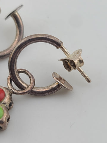 Rare OOAK Sterling Silver Southwestern Inlay Cross Dangle Hoop Earrings 925