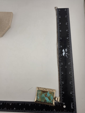 Vtg Jay King DTR Sterling Graduated Turquoise Pendant W 925 Sterling Necklace.