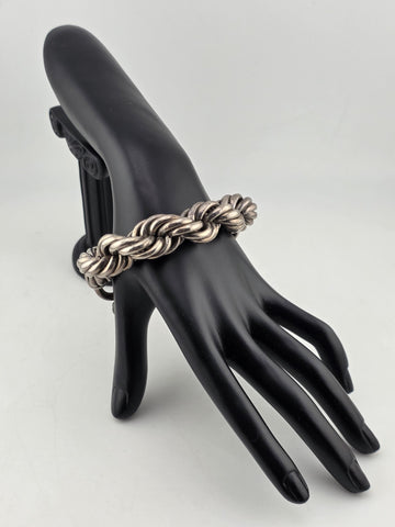 Antique Heavy 121g Sterling Silver 925 Chunky Rope Link Bracelet Toggle Clasp.