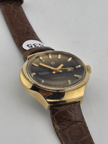 Vintage 1960's Ladies Date Oval Zodiac Automatic Watch. Gold Filled. Working