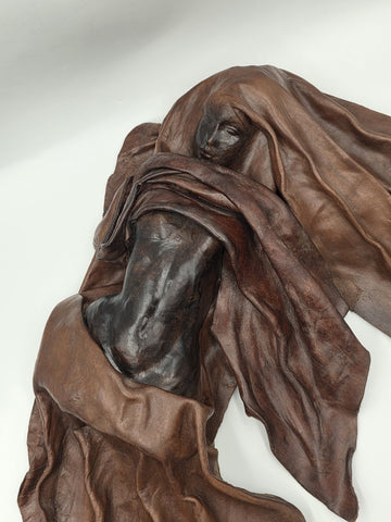 One Of A Kind XL Signed Costa Rican Hand Sculpted Leather Wall Relief Woman 1970