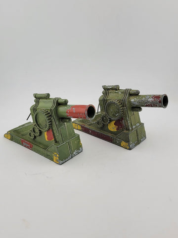 Antique Set Of 2 Manoil Barclay Metal Cannon Artillery Spring Firing Action. 5".
