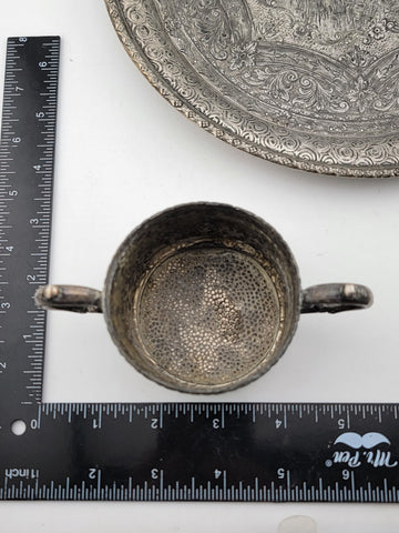 Antique 19C Silver Plate Derby Silver Repousse Plate Dutch Scenes W Engraved Cup