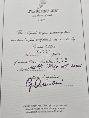 Giuseppe Armani Lady With Parrot 616/C Hand Signed LE 262/5000 Box COA Italy