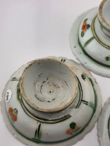 Set Of 3 Chinese 1800's Qing Dynasty Hand Painted Mandarin Rose Porcelain Dishes
