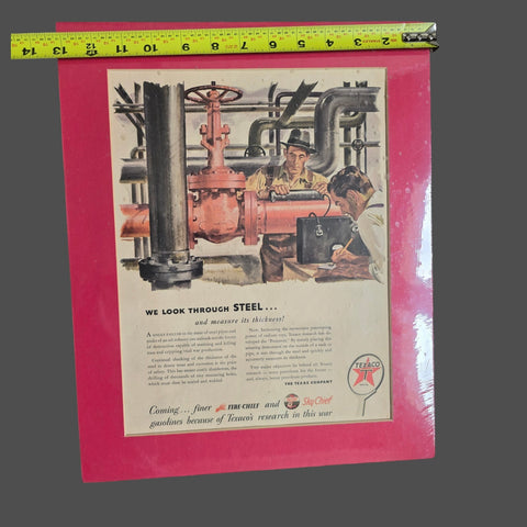 Framed Life Magazine 1944 Texaco Sky Chief Gasoline Steel Pipes Workers Vintage.