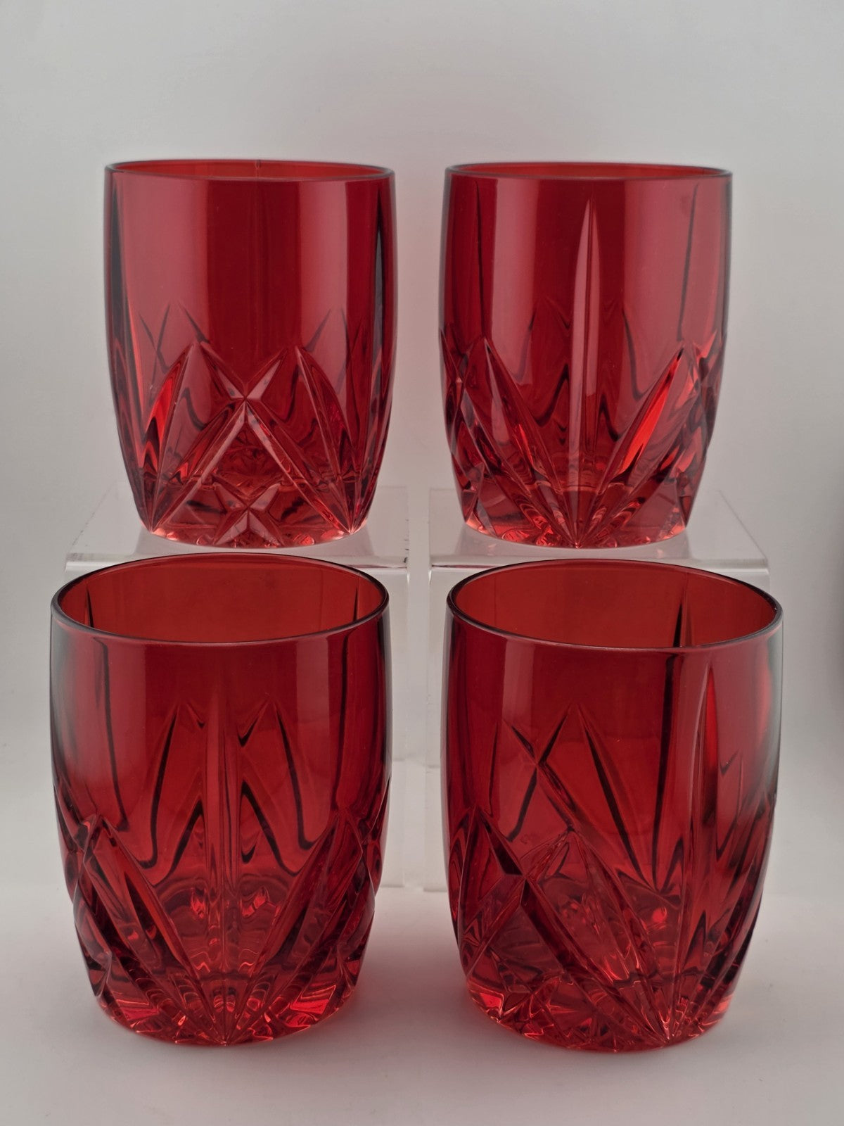 Set of 4 Waterford Crystal Marquis Brookside Red Double Old-Fashioned Glasses