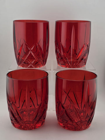 Set of 4 Waterford Crystal Marquis Brookside Red Double Old-Fashioned Glasses