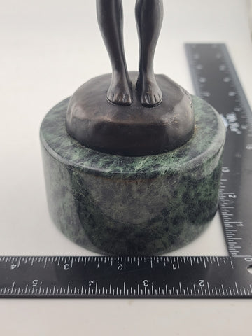 Vintage Bronze Sculpture by Suzanne Crizaro “Girl Blowing Bubbles” Marble Stand