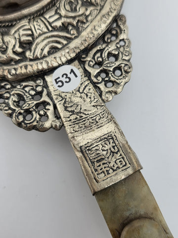Rare Antique Chinese Ornate Jade and Silver  Carved Dragon Hand Mirror