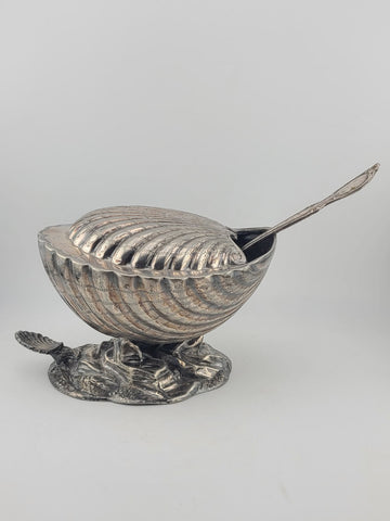 Ultra Rare Antique 19th C English Victorian Shell Shaped Silver Spoon Warmer.