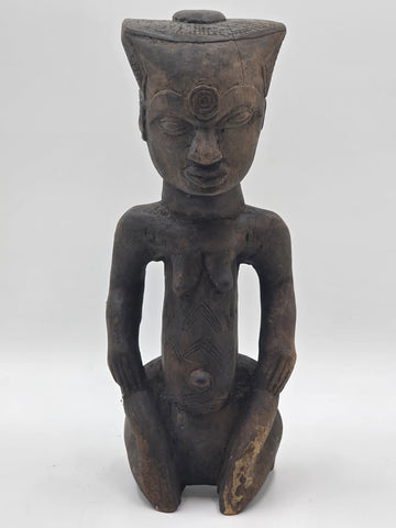 Rare 1930's African Luba Fertility Tribal Figure Handcarved Congo Art Sculpture