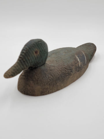Antique C 1940s hand carved wood Folk Art swivel head drake duck decoy sculpture