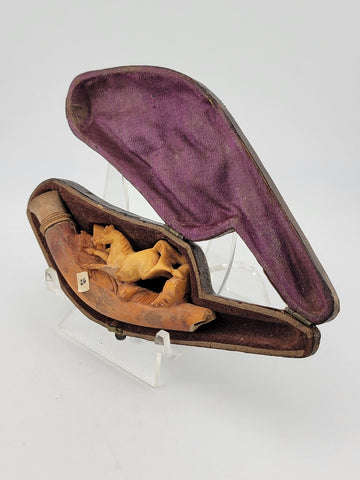 Antique 19th C Horse Theme German Meerschaum Cigarette Holder W Original Case.
