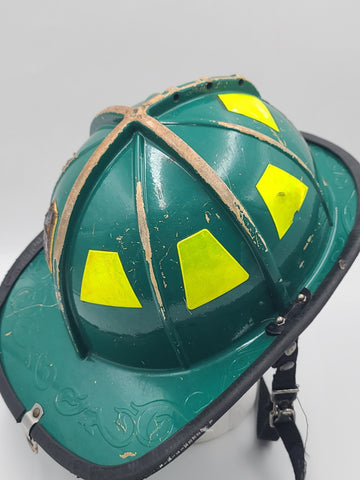 MSA Cairns 1010 2020 Green Firefighter Helmet Front Visor. Seen Fire Action.