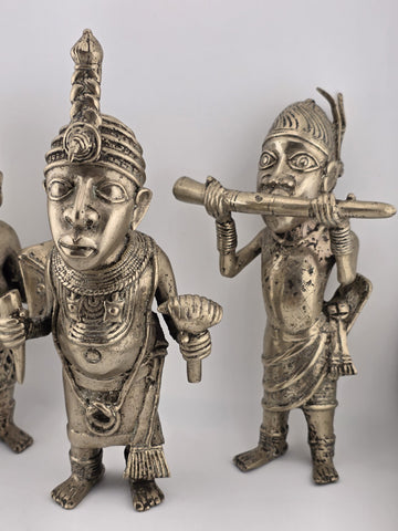 Rare Set Of 3 Monumental 19th C African Benin Oba Warrior Bronze Sculptures