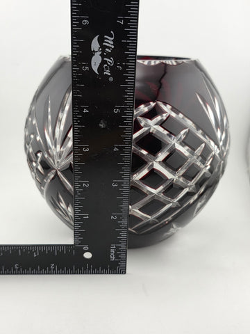 XL AJKA ODESSA CAROLINE  Cranberry Cut Clear Hungarian Crystal Rose Bowl