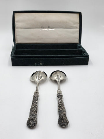 VTG GODINGER GSA 2-PIECE GRAPE LEAF SILVERPLATE UTENSIL SERVING NEIMAN MARCUS