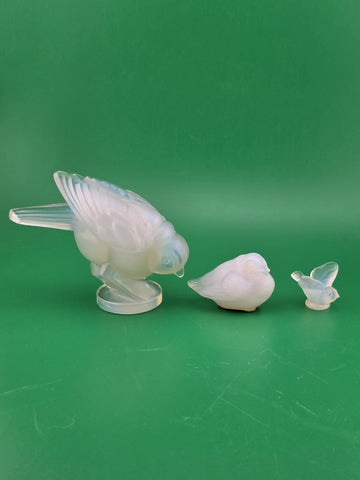 Set Of 3 Sabino France Opalescent Glass Bird Figurine Art Deco Signed Collection