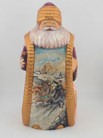 Ded Moroz Russian Hand Carved Wooden Santa Figurine Sergiyev Posad. Fluorescent.