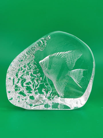 Rare Set Of 2 Mats Jonasson Fish And Bald Eagle MJ Sweden Art Glass Paperweights