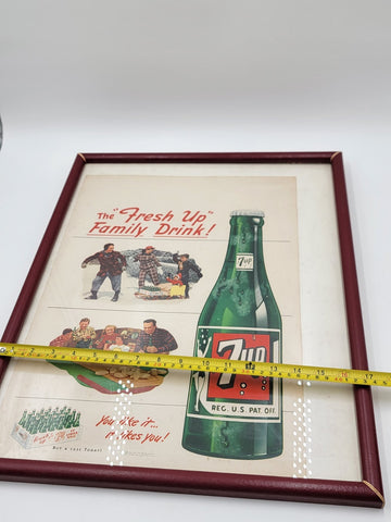 Original Frame Vintage 1949 Seven Up Soda Family Drink Winter Advertising Poster