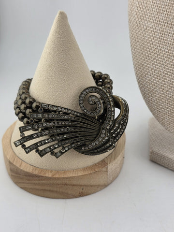 Rare Vintage Heidi Daus Statement Necklace & Bracelet, Chunky Black Faux Pearls