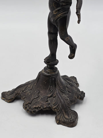 Rare Antique Bronze Brass Putto Cherub Figural Candlestick Rococo 8.5"