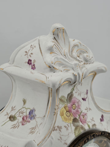 Antique 19th C Ansonia Royal Bonn China Porcelain Floral Shelf Clock Great Cond.