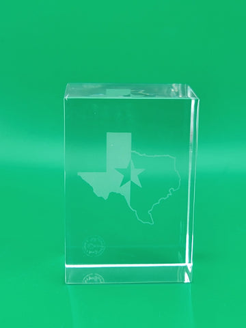 Rare Baccarat Glass Rectangle THE STATE OF TEXAS Crystal Paperweight. Signed.