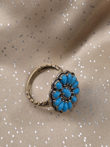 Vintage American West Sterling Silver Sleeping Beauty Turquoise Cluster Ring S10