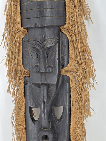 Vintage 40” West African Hand Carved Wood Mask Raffia Fringe Tribal Wall Art