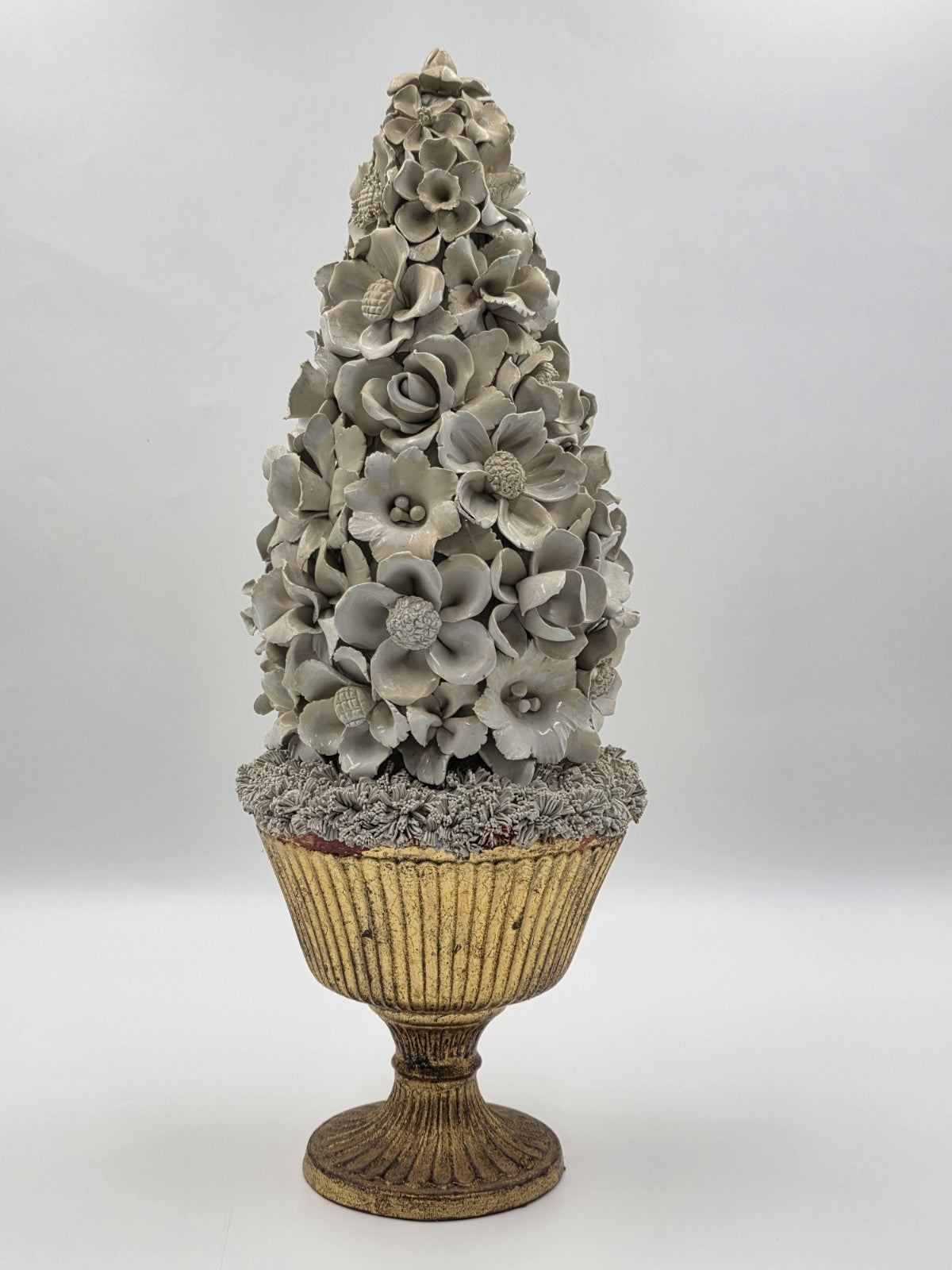 Vintage Large Italian Porcelain Floral Topiary Urn Capodimonte Style 17.5". Read